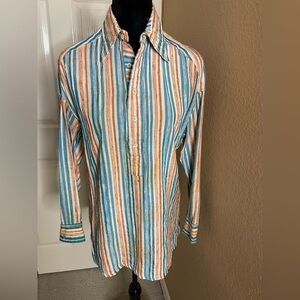 Women's Vintage Ralph Lauren Polo Cream Blue Orange Striped Shirt Size 10‌‌‌‌‌‌‌